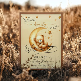 かわいい寝熊オンムーンベビーシャワーへようこそ ポスター