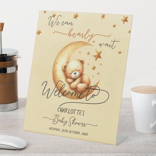 かわいい寝熊オンムーンベビーシャワーへようこそ 台座サイン (インサイチュ)