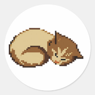 かわいい寝猫のピクセルキャットステッカー ラウンドシール