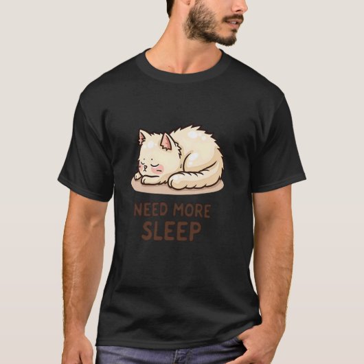 かわいい寝猫デザイン もっと眠りたい Tシャツ (正面)