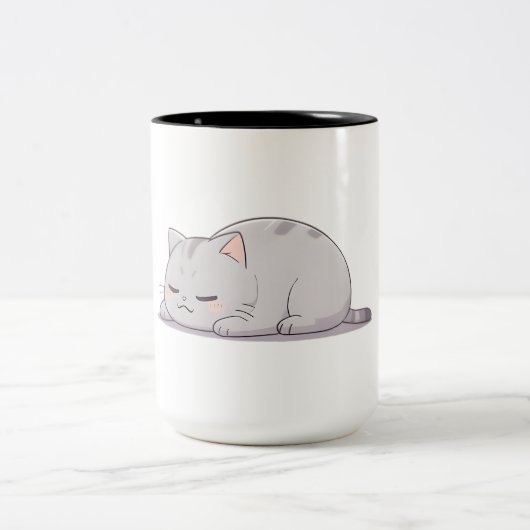 かわいい寝猫デザイン ツートーンマグカップ (中央)
