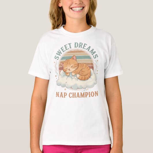 かわいい寝猫デザイン Tシャツ (正面)