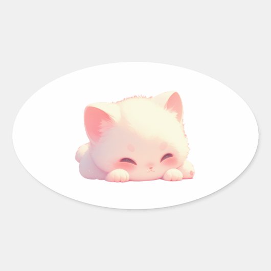 かわいい寝猫楕円ステッカー 楕円形シール (正面)