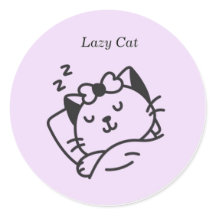 かわいい寝猫 パープルステッカー