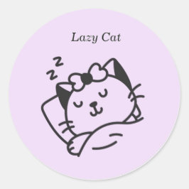 かわいい寝猫 パープルステッカー ラウンドシール