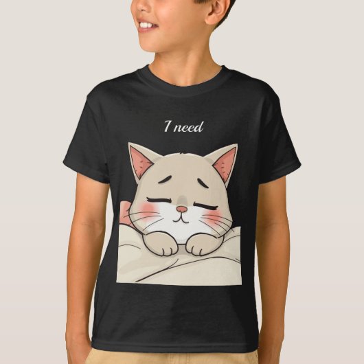 かわいい寝猫 私は眠い カワイイアート Tシャツ (正面)