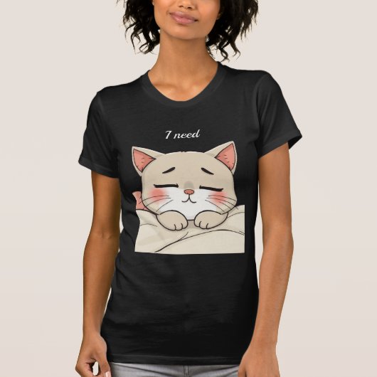 かわいい寝猫 私は眠い カワイイアート Tシャツ (正面)