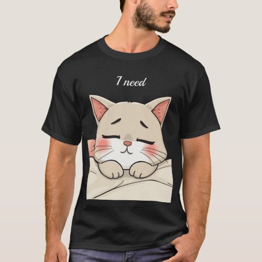 かわいい寝猫 私は眠い カワイイアート Tシャツ (正面)