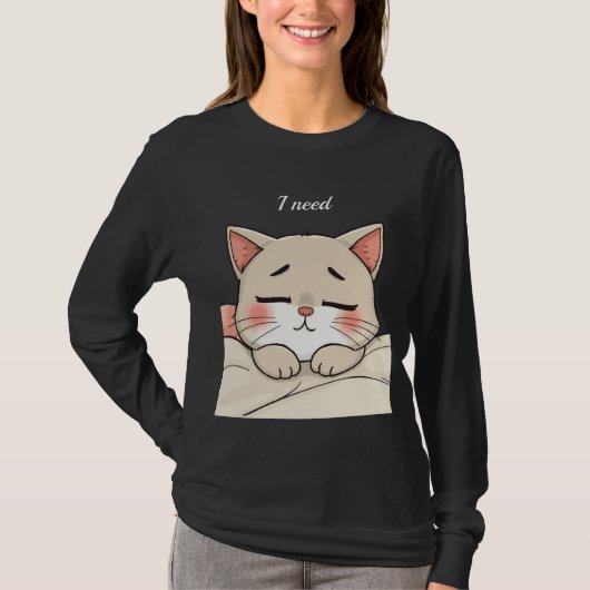 かわいい寝猫 私は眠い カワイイ アート Tシャツ (正面)