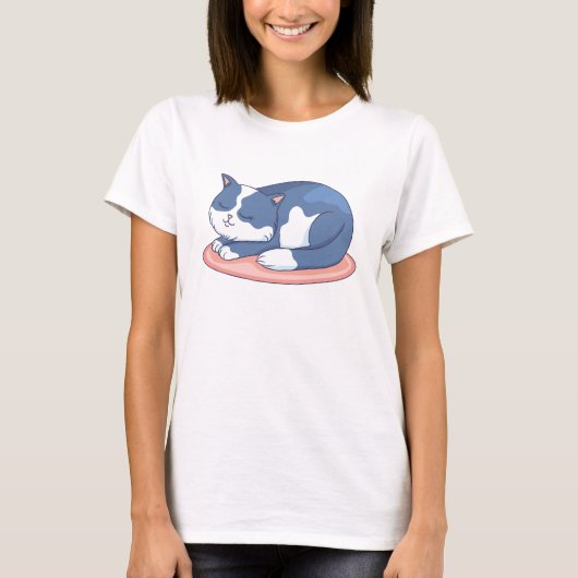 かわいい寝顔のキャラクター猫 Tシャツ (正面)