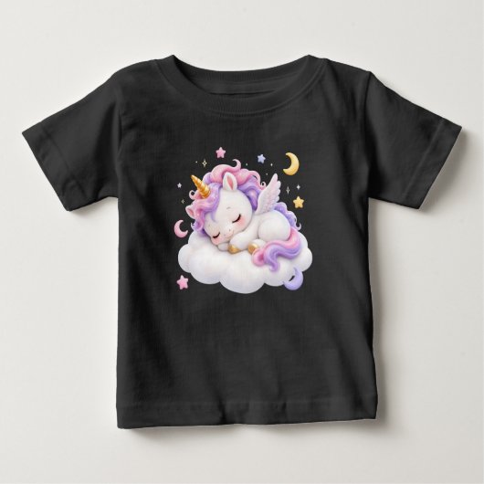 かわいい寝顔の赤ちゃんユニコーン ベビーTシャツ (正面)