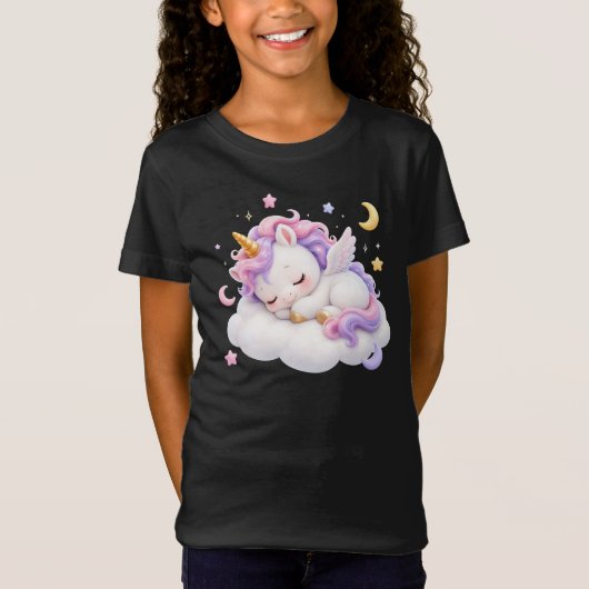 かわいい寝顔の赤ちゃんユニコーン Tシャツ (正面)