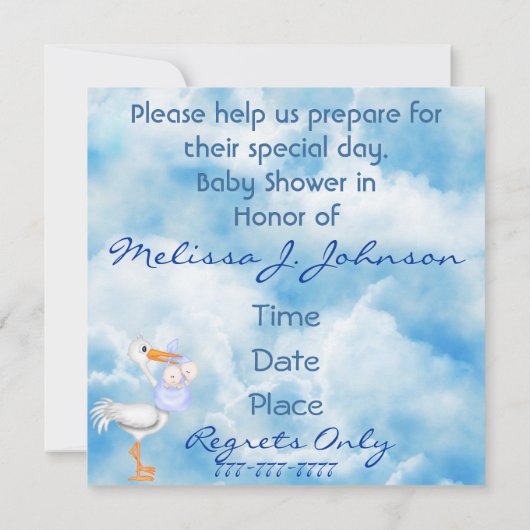 かわいい対のベビーシャワーの男の子の招待状 招待状 (裏面)