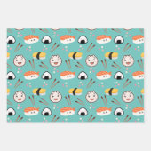 かわいい寿司と餃子のラッピング紙 – 青 ラッピングペーパーシート (正面2)
