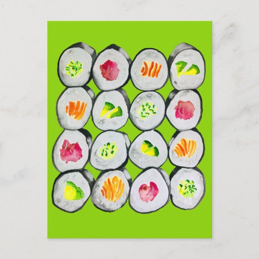 かわいい寿司イラストレーションアート ポストカード (正面)