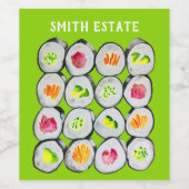 かわいい寿司イラストレーションアート ワインラベル (シングルラベル)