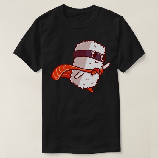かわいい寿司サーモンのヒーロー漫画 Tシャツ (デザイン正面)