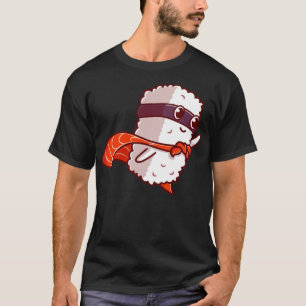 かわいい寿司サーモンのヒーロー漫画 Tシャツ