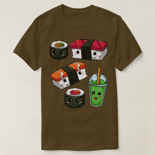かわいい寿司ハグサーモン巻きアニメ日本のマンガTe Tシャツ (デザイン正面)