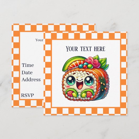 かわいい寿司好きのパーティー 招待状 (正面/裏面)