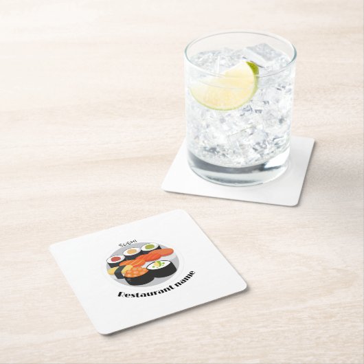 かわいい寿司日本ミニマル食パーソナライズされた名 スクエアペーパーコースター (インサイチュ)
