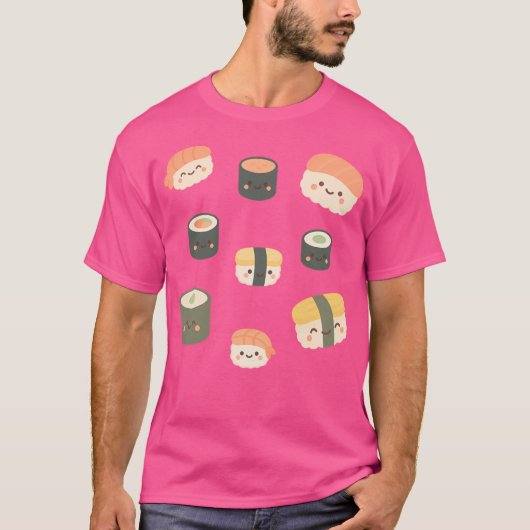 かわいい寿司柄かわいい日本のの具材 Tシャツ (正面)