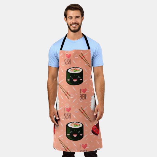 かわいい寿司柄 エプロン (着用した状態)