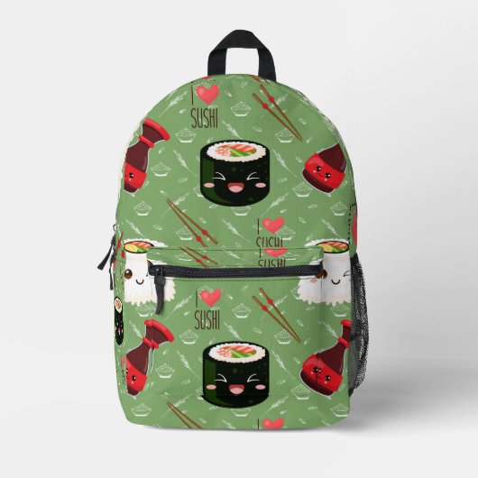 かわいい寿司柄 プリントバックパック (正面)