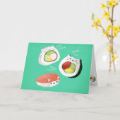 かわいい寿司猫 カード (黄色い花)