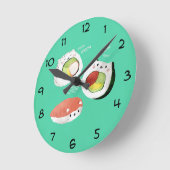 かわいい寿司猫 ラウンド壁時計 (傾斜)