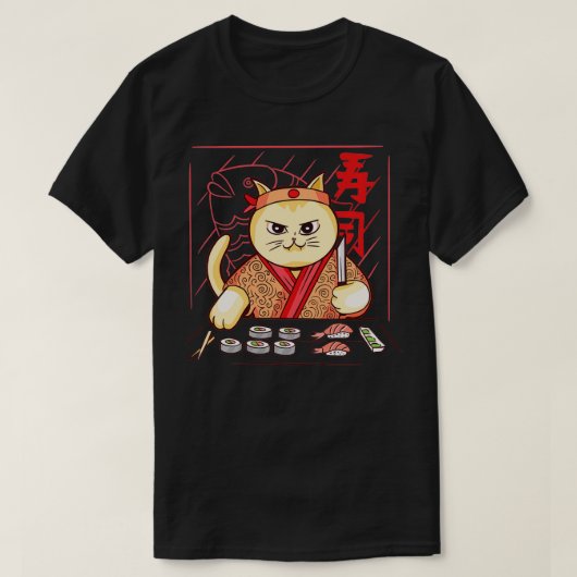 かわいい寿司職人ネコ Tシャツ (デザイン正面)