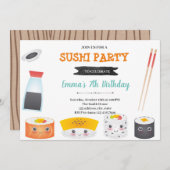 かわいい寿司誕生パーティーの招待 招待状 (正面/裏面)