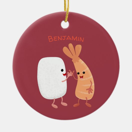 かわいい寿司飯の仲間の漫画 セラミックオーナメント (正面)