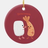 かわいい寿司飯の仲間の漫画 セラミックオーナメント (裏面)