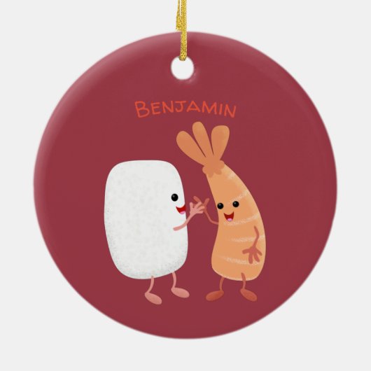 かわいい寿司飯の仲間の漫画 セラミックオーナメント (裏面)