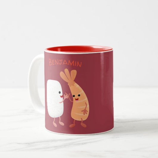 かわいい寿司飯の仲間の漫画 ツートーンマグカップ (正面左)