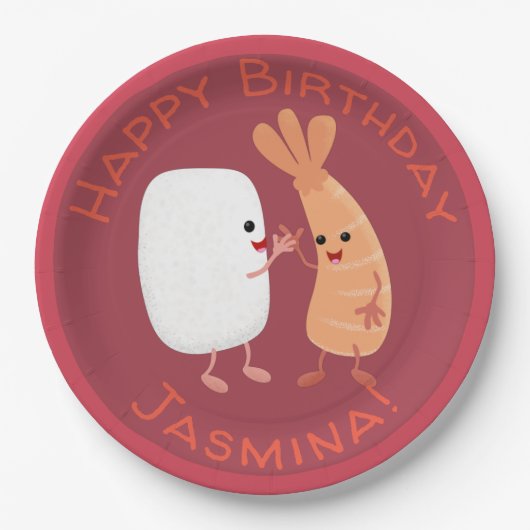 かわいい寿司飯の仲間の漫画 ペーパープレート (正面)