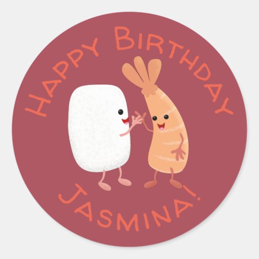 かわいい寿司飯の仲間の漫画 ラウンドシール (正面)