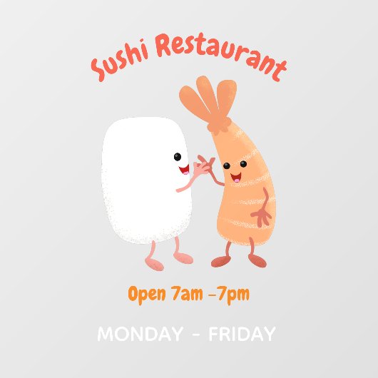 かわいい寿司飯エビの友人の漫画のウィンドウにしがみつく ウィンドウサイン (シート)