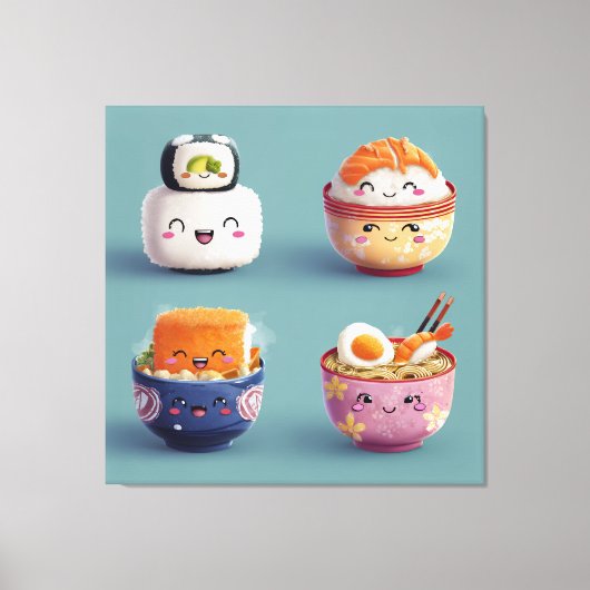 かわいい寿司&ラーメン・クルー キャンバスプリント (正面)