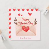 かわいい封筒 バレンタインデーのおめでとうメッセージ カード (正面/裏面インサイチュ)