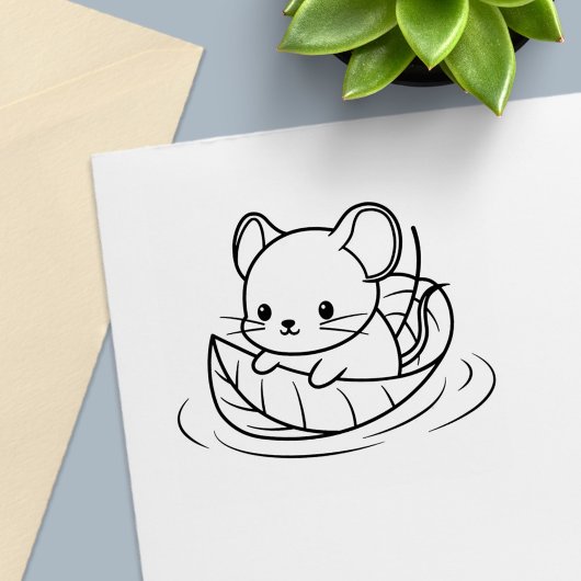 かわいい小さいネズミの葉っぱのボート セルフインキングスタンプ