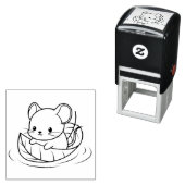 かわいい小さいネズミの葉っぱのボート セルフインキングスタンプ (インサイチュ)