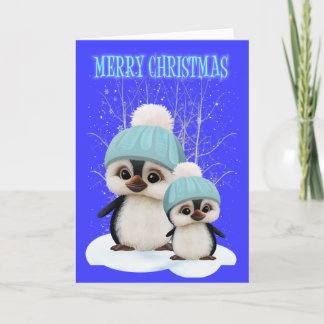 かわいい小さい男の子のクリスマスのペンギン シーズンカード