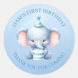 かわいい小さい象の1歳の誕生日お礼ブルー ラウンドシール