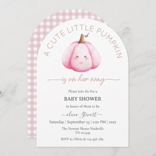 かわいい小さなかぼちゃが彼女の道に赤ちゃんシャワー 招待状 (正面/裏面)