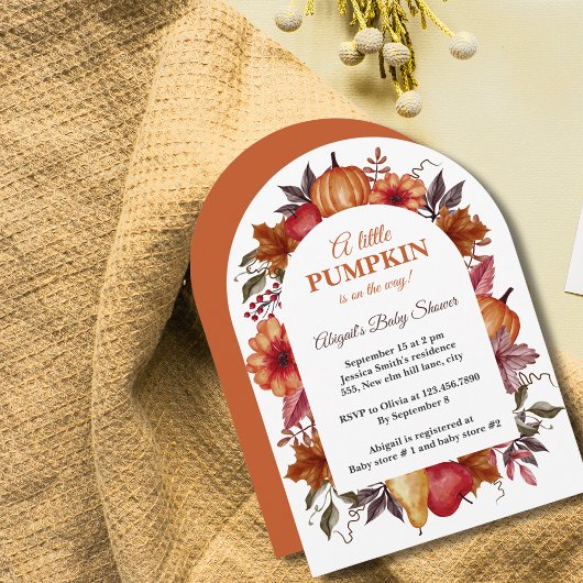 かわいい小さなかぼちゃが赤ちゃんシャワーの途中にある 招待状