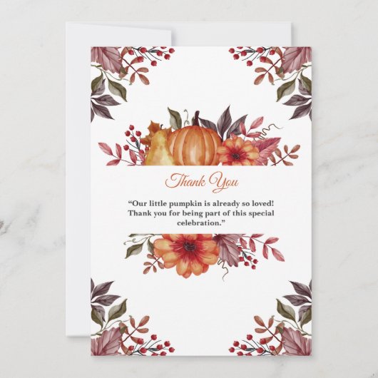 かわいい小さなかぼちゃが赤ちゃんシャワーの途中にある 招待状 (裏面)