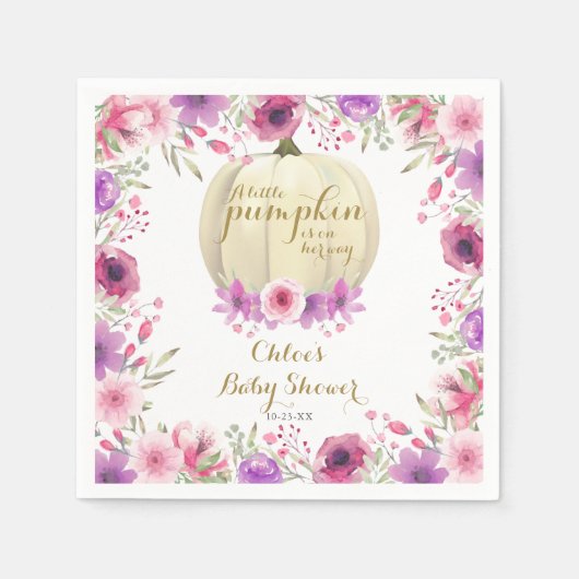 かわいい小さなかぼちゃのフローラ赤ちゃんシャワー スタンダードカクテルナプキン (正面)