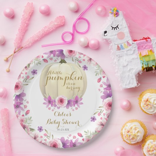 かわいい小さなかぼちゃのフローラ赤ちゃんシャワー ペーパープレート (パーティー)